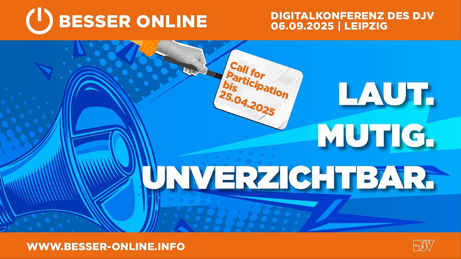 Auf diesem Foto siehst du das Logo von Besser online und den Titel der diesjährigen Konferenz "Laut. Mutig. Unverzichtbar." – 
