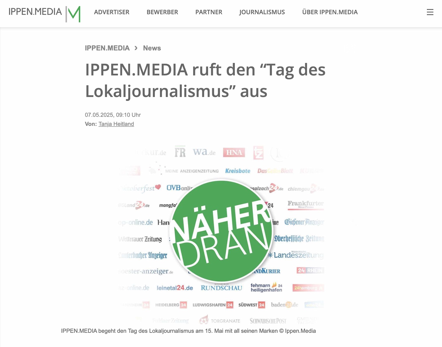 Screenshot der Website von IPPEN.MEDIA zu “Tag des Lokaljournalismus” – 